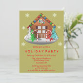 Gingerbread House Candy Cane Gold Holiday Party Kaart (Staand voorkant)