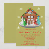 Gingerbread House Candy Cane Gold Holiday Party Kaart (Voorkant / Achterkant)