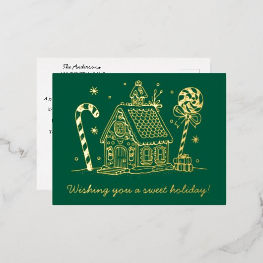 Gingerbread House | Candy Cane Green Folie Feestdagen Briefkaart (Voorkant / Achterkant)