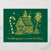 Gingerbread House | Candy Cane Green Folie Feestdagen Briefkaart (Voorkant)