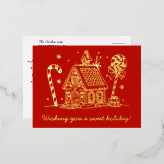 Gingerbread House | Candy Cane Red Folie Feestdagen Briefkaart