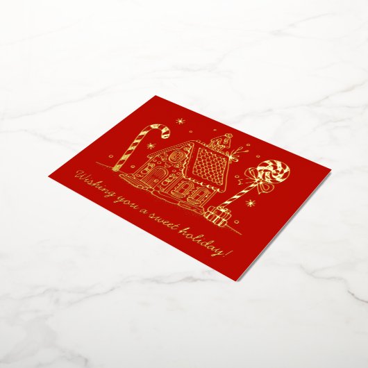 Gingerbread House | Candy Cane Red Folie Feestdagen Briefkaart (Gedraaid)