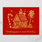 Gingerbread House | Candy Cane Red Folie Feestdagen Briefkaart (Voorkant)