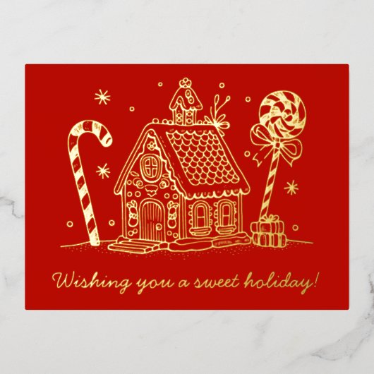 Gingerbread House | Candy Cane Red Folie Feestdagen Briefkaart (Voorkant)