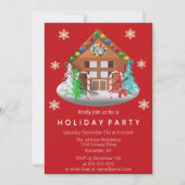 Gingerbread House Candy Cane Red Holiday Party Kaart (Voorkant)