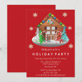 Gingerbread House Candy Cane Red Holiday Party Kaart (Voorkant / Achterkant)