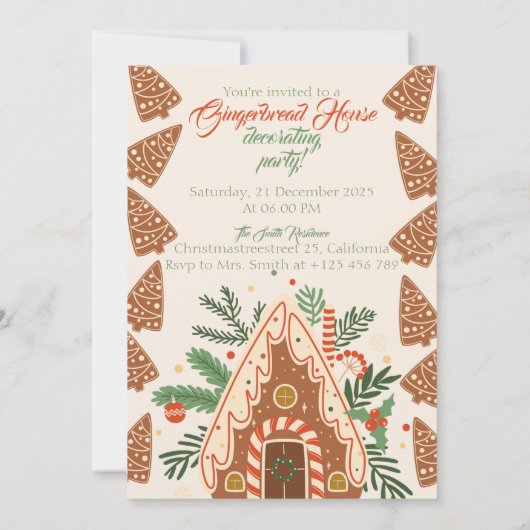 Gingerbread House Christmas Bake Decorating Party Kaart (Achterkant)