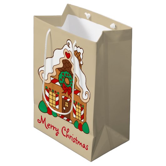 Gingerbread House Christmas Gift Bag Medium Cadeauzakje (Voorkant Gekanteld)