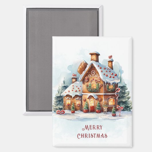Gingerbread House Christmas Holiday Magnet (Voorkant / Achterkant)