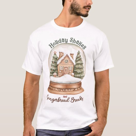 Gingerbread House Christmas Holiday Snow Wereldbol T-shirt (Voorkant)