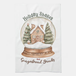 Gingerbread House Christmas Holiday Snow Wereldbol Theedoek