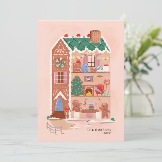 Gingerbread House Christmas Magic wenskaart Feestdagenkaart (Staand voorkant)