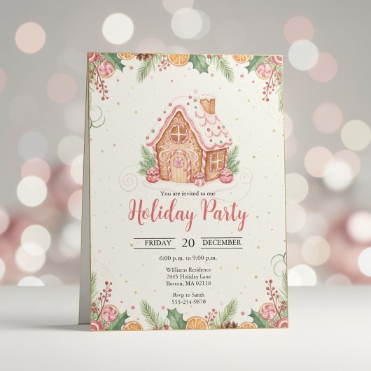 Gingerbread House Christmas Party Invitation Kaart