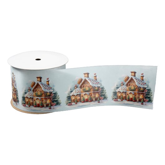Gingerbread House Christmas Satin Ribbon Satijnen Lint (Spoel)