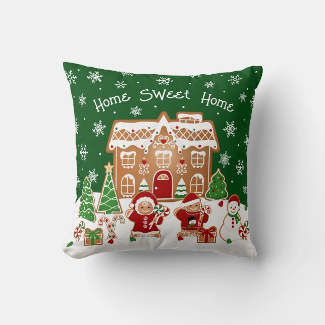 Gingerbread House Christmas Throw Pillow Kussen (Voorkant)