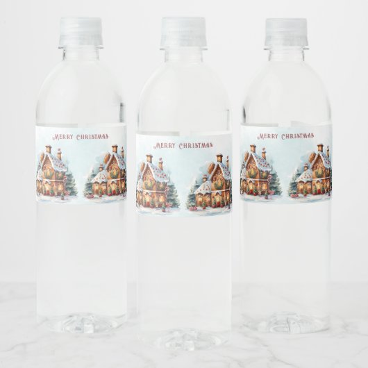 Gingerbread House Christmas Water Bottle Label Waterfles Etiket (Flessen)
