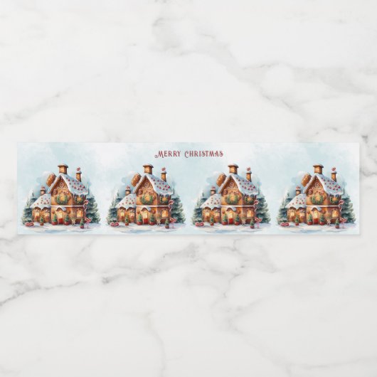 Gingerbread House Christmas Water Bottle Label Waterfles Etiket (Enkel label)