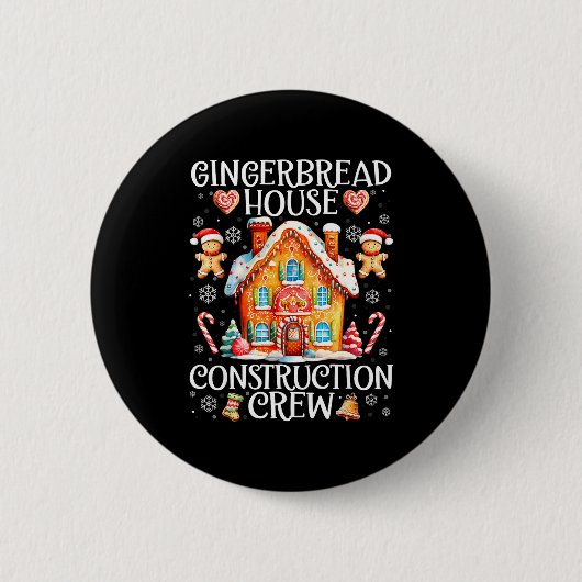 Gingerbread House Construction Crew Baking Christm Ronde Button 5,7 Cm (Voorkant)