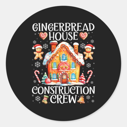 Gingerbread House Construction Crew Baking Christm Ronde Sticker (Voorkant)