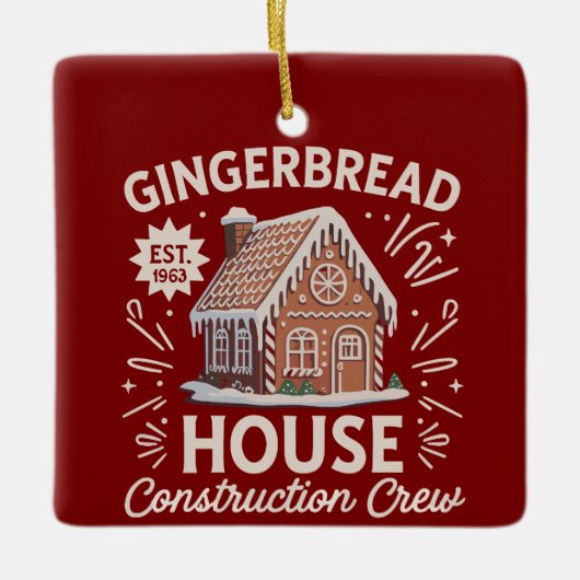 Gingerbread House Construction Crew Funny Xmas Keramisch Ornament (Voorkant)
