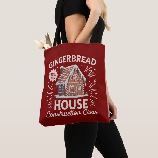 Gingerbread House Construction Crew Funny Xmas Tote Bag (Dichtbij)