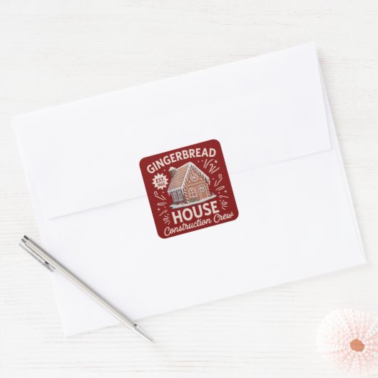 Gingerbread House Construction Crew Funny Xmas Vierkante Sticker (Envelop)
