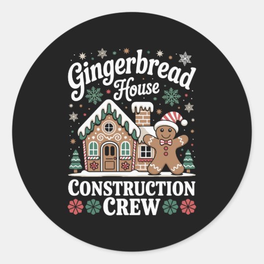 Gingerbread House Construction Crew Kerstmis Ronde Sticker (Voorkant)