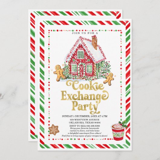 Gingerbread House Cookie Exchange Party Kaart (Voorkant / Achterkant)