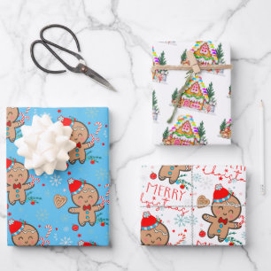 Gingerbread House Cookie Sneeuwvlok Vrolijk Kerstf Inpakpapier Vel