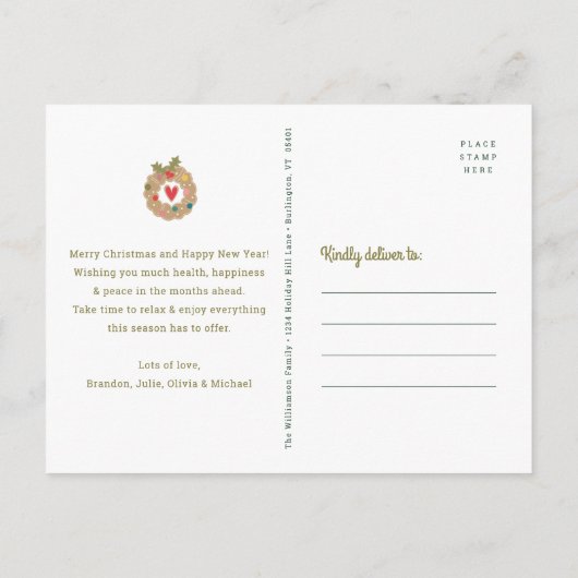 Gingerbread House Cookie Zoete Wensen Groen Rustie Feestdagenkaart (Achterkant)