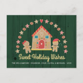 Gingerbread House Cookie Zoete Wensen Groen Rustie Feestdagenkaart (Voorkant)