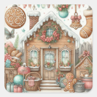 Gingerbread House & Cookies Vierkante Sticker