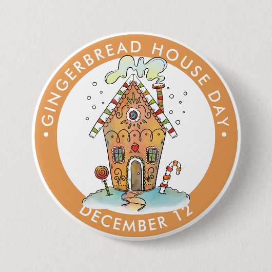 Gingerbread House Day, snoep huis Ronde Button 7,6 Cm (Voorkant)