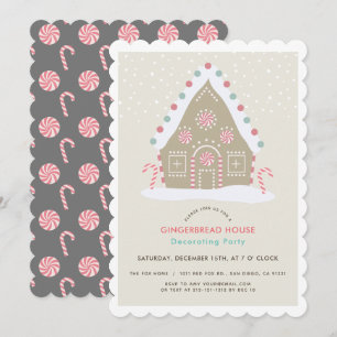 Gingerbread House Decorating Beige Holiday Party Kaart