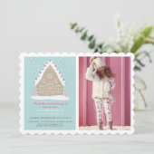 Gingerbread House Decorating Blue Birthday Foto Kaart (Staand voorkant)