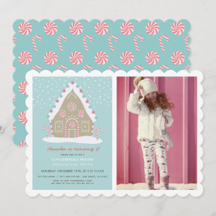 Gingerbread House Decorating Blue Birthday Foto Kaart