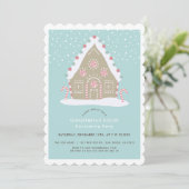 Gingerbread House Decorating Blue Holiday Party Kaart (Staand voorkant)
