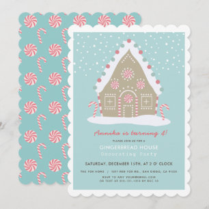 Gingerbread House Decorating Blue verjaardagsfeest Kaart
