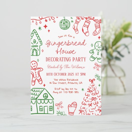 Gingerbread House Decorating Christmas Party Kaart (Staand voorkant)