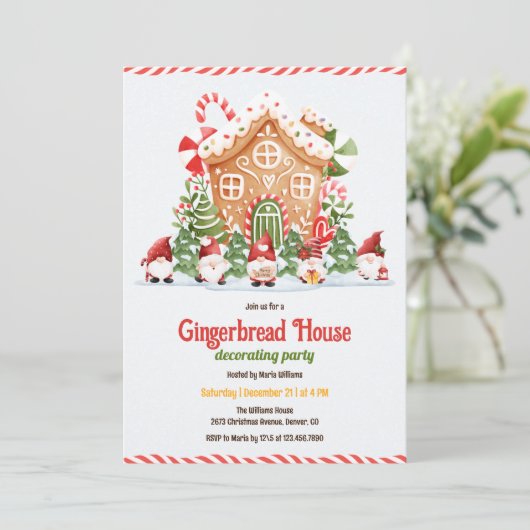 Gingerbread House Decorating Christmas Party Kaart (Staand voorkant)