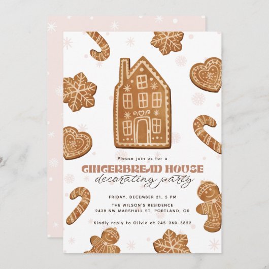 Gingerbread House Decorating Party Christmas Kaart (Voorkant / Achterkant)