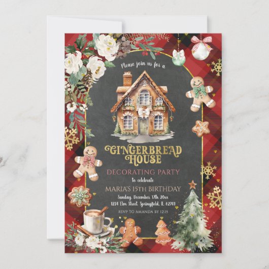 Gingerbread House Decorating Party Christmas Plaid Kaart (Voorkant)