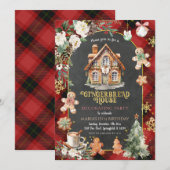 Gingerbread House Decorating Party Christmas Plaid Kaart (Voorkant / Achterkant)