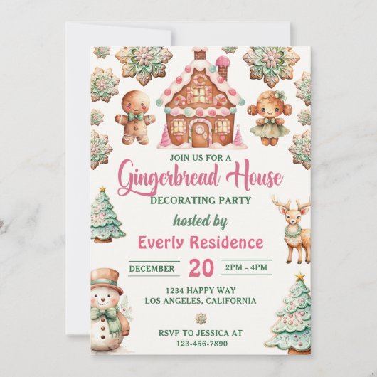 Gingerbread House Decorating Party Cookie Kaart (Voorkant)