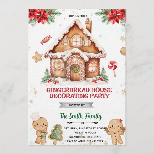 Gingerbread House Decorating Party Invitation Kaart (Voorkant)