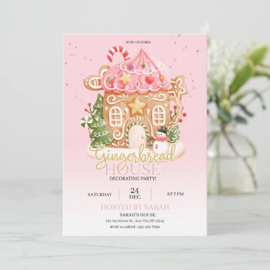 Gingerbread House Decorating Party Invitation  Kaart (Staand voorkant)