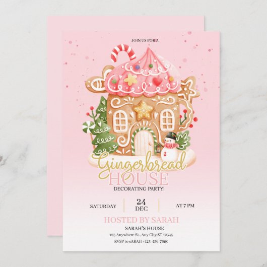 Gingerbread House Decorating Party Invitation  Kaart (Voorkant / Achterkant)