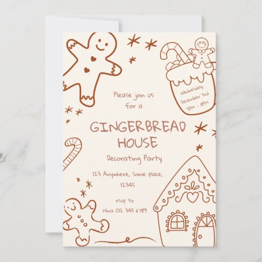 Gingerbread House Decorating Party Neutraal Beige Kaart (Voorkant)