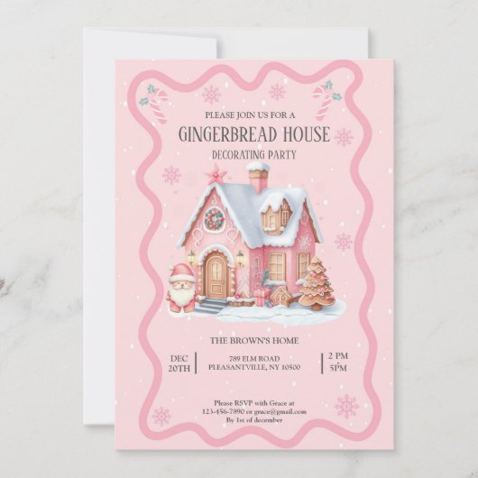 Gingerbread House Decorating Party Pink Kaart (Voorkant)