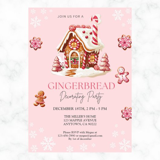Gingerbread House Decorating Party Pink Kaart